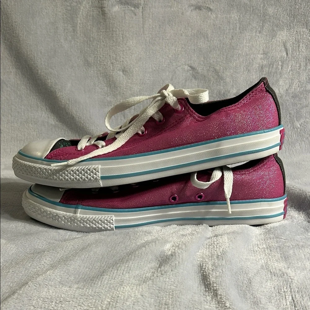 Converse All Star Kids Pink Glitter Sneakers With Double Tongue Size 6 Junior